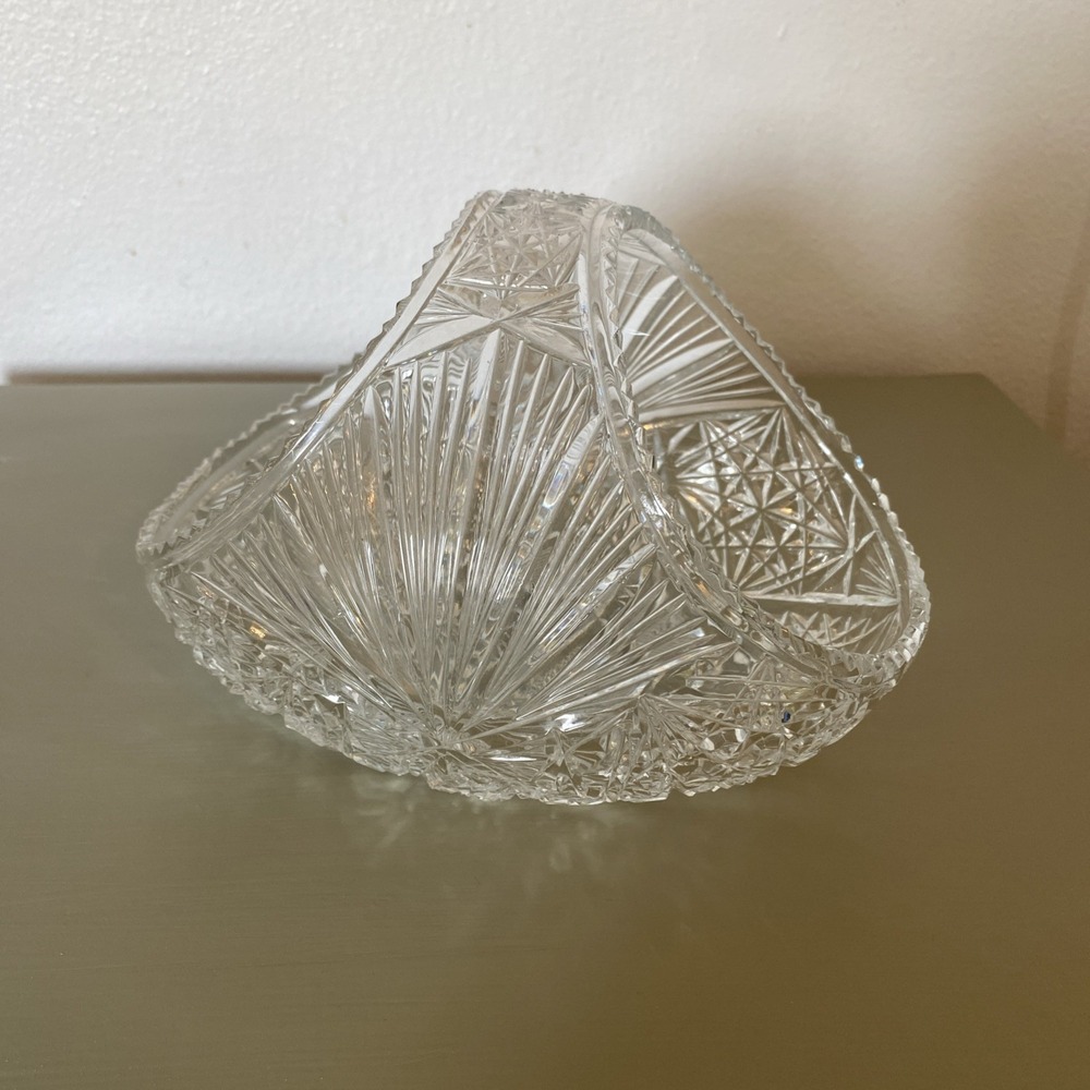 Vintage Bohemian Crystal Basket Candy Dish Beautiful Piece